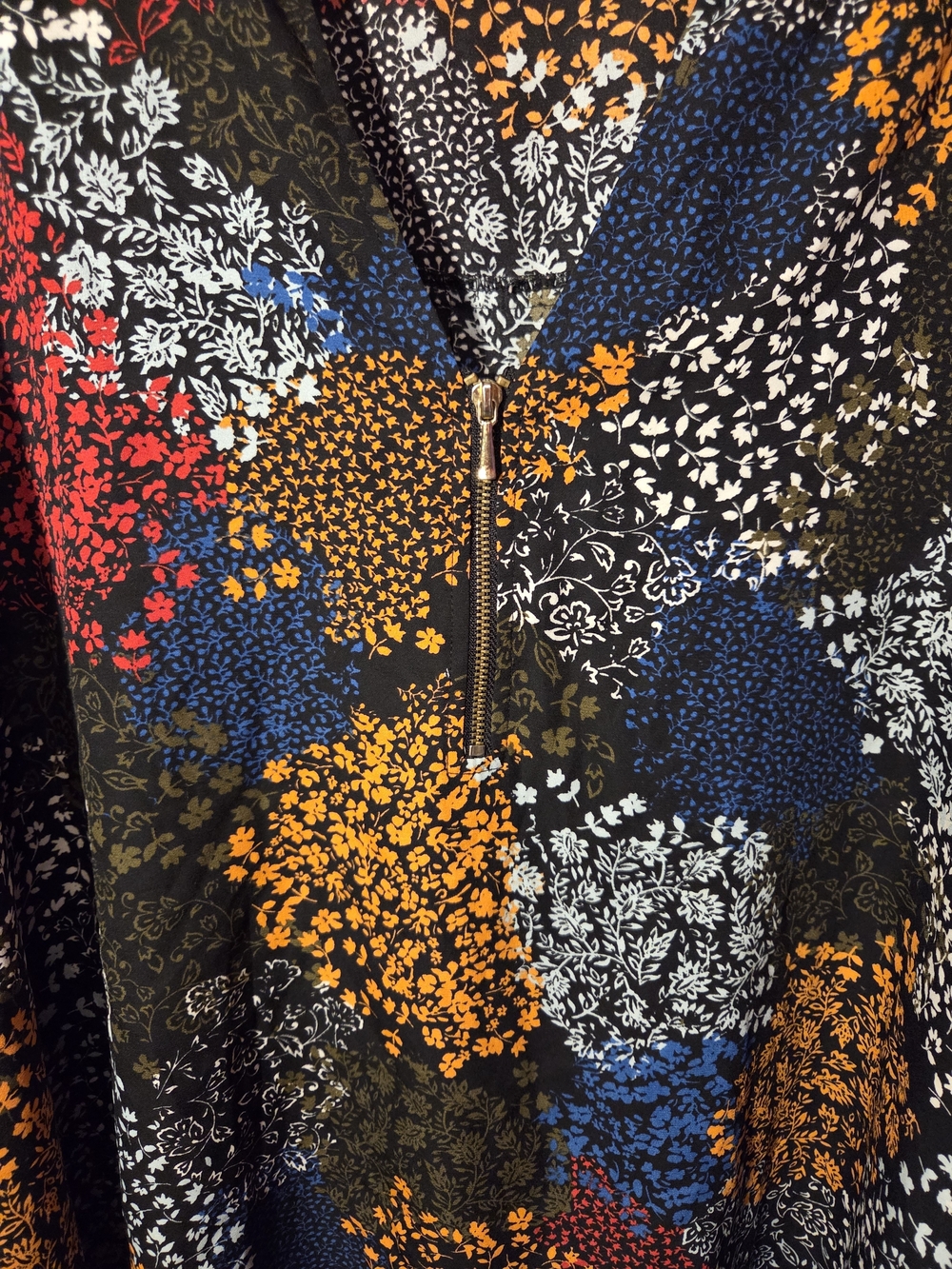 Maurices Multi Floral Patchwork V-Neck Blouse with Zip Detail - Picture 2 of 5